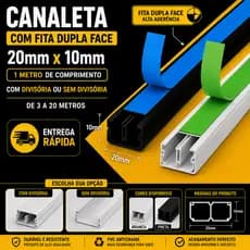 Canaleta de Parede Organizador Fios 20x10mm Sistema X Com Fita Adesiva Dupla Face BARRAS COM 1 METRO