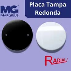 Placa Tampa Redonda 4" Preto Brilhante Sleek Ebony Margirius/  Placa Tampa Redonda Branco 4" Radial