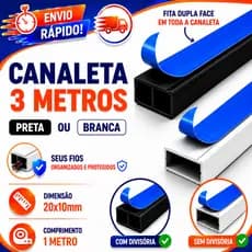 3 Canaleta Organizador de Fios 20x10mm Sistema X Com Fita Adesiva e Acabamentos