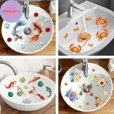 Tlesettr Pia De Banheiro Stier Luy Koi Fish Design Floral Autoadesivo Removível À Prova D'água Decalque Para Lavatório B