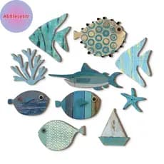 Tlesettrtr 10 Pçs/set Peixe Decoração De Parede De Madeira Pendurado Tema De Praia Arte Do Banheiro Náutico Oceano Coste