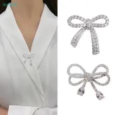 Broche Elegante Com Laço E Strass Bule Pin Para Mulheres , Meninas , Arco , Cardigã , Clipe , Joias , Acessórios , ZON