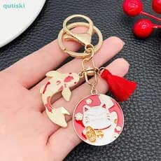 Chaveiro Da Sorte Maneki-neko Koi Fish Pingente De Chave De Carro Presente Criativo Liga Bolsa Charme