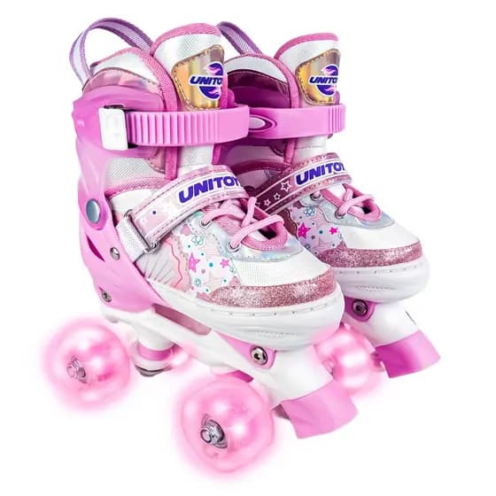 Patins Quad Sereia Rosa Infantil Meninas Tamanho Ajustável Roller 4 Rodas Com Luzes - Unitoys
