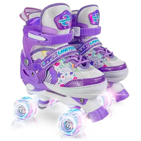 Patins Infantil Ajustável Lilás Sereia Infantil Quad Rodinha Com Luz até 60kg - Unitoys