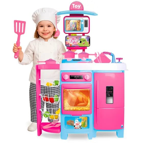Cozinha Infantil Completa Toy Chef Com Kit De Acessórios Brincar De Casinha Sai Água De Verdade Samba Toys