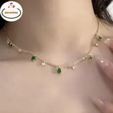 jiarenitop Retro Esmeralda Incrustada Strass Nelace Feminino Temperamento Simples Requintado Clavícula Corrente Jóias Pr