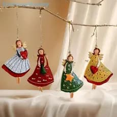 EJBR 4 Pçs/Set Decoração De Anjo Vintage Fany Ornamento De Árvore De Natal De Madeira Para Casa Presente De Ano Novo Que