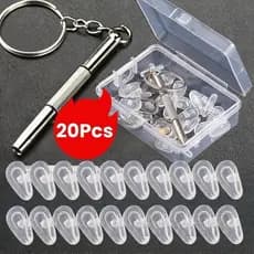 Conjunto De 20Pcs De Almofadas Para Nariz De Parafuso-Portátil , Antiderrapante-Ferramentas De Reparo De Acessórios Óculos-Kit Óptico De Silicone , Chave De Fenda