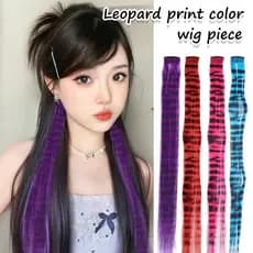Orelha De Seda Colorida Com Estampa De Leopardo Pendurada Peruca-Extensões De Cabelo Sintéticas Clipe-De Linha Zebra