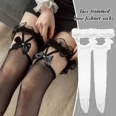 Meias Arrastão Ocas De Renda Com Laço – Leggings Suspensório Acima Do Joelho Elástico , Anti-Gancho , Respirável Feminin