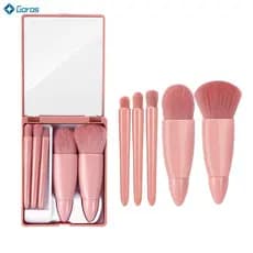 Pincéis de maquiagem rosa com cabo curto, tamanho ideal para viagem, com cerdas macias e pesadas. Escolha
