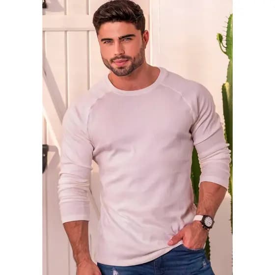 Blusa Masculina Manga Raglan Comprida Moda Outono Inverno Noite Elegante Homem