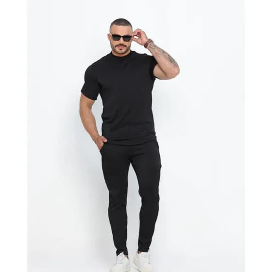 Conjunto Masculino Luxo Adulto Moda Elegante Outono Inverno Gola Redonda e Calça