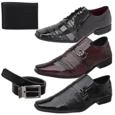 Kit 1 Par De Sapato Social Masculino Mais  Cinto E Carteira Oferta