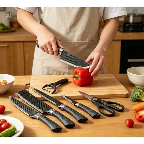 Conjunto Facas Inox Cabo Ergonômico Jogo Cozinha 6 Peças Alta Durabilidade Corte Preciso