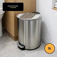Lixeira Inox 5L Slim Com Pedal Resistente Compacta Cozinha Banheiro Pratica