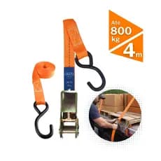 Cinta Catraca 4 Metros 800kg Poliéster Trançado Ultra Resistente Gancho Emborrachado Transporte Seguro Cargas Caminhão M