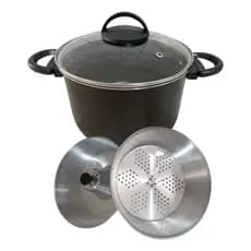 Panela  3x1 Antiaderente Pudim, Banho Maria Cozimento  Vapor com Tampa de Vidro