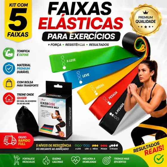 Kit 5 10 15 Faixas Elásticas Para Exercícios Treino Funcional Yoga Resistência