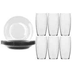 Kit 6 Pratos Fundos Astral e 6 Copos Oca 300ml Nadir Figueiredo Mesa Posta Almoço Jantar Refeição
