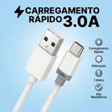 Cabo Carregador USB Tipo C Turbo 3.0A Carga Rápida Dados Android Reforçado 1m
