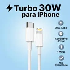 Cabo iPhone USB-C Lightning 30W Carregador Turbo PD Compatível do iPhone 5 ao 14 Pro Max 1 Metro