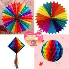 Kit 5 Enfeite Decoração De Papel Colorido Várias Modelos Para Festa Junina Juliana Decoração Arraial