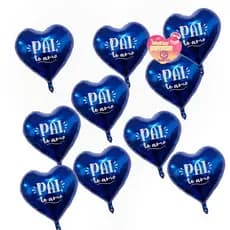 Kit 10 Balão Pequeno 22cm Metalizado Coração Azul para Dia Dos Pais Festas Decoração