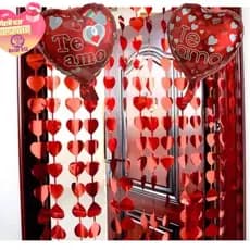 2 Cortinas Painel CORAÇÃO Metalizado 1mx2m +  2 Peças Balão de Coração Com Frase Feliz Dia Das Mães Dia Das Namorados