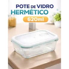 Pote Hermético Vidro 620ml Retangular com Travas e Válvula | Marmita Vidro BPA Free Micro-ondas Freezer