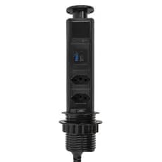 Torre Tomada Embutir Totem 2 Tomada Eletrica 10A 2 USB Mesa Móvel Bancada