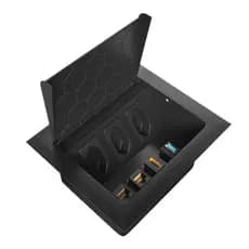 Caixa de Mesa Montada Completa de Embutir - 3 Tomadas 10A - 2 Módulos RJ45 CAT 6 - 1 HDMI - 1 USB