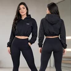 Jaqueta Bomber de Frio Feminina Tactel Cropped Com Zíper Casual Luxo Moda Blogueira
