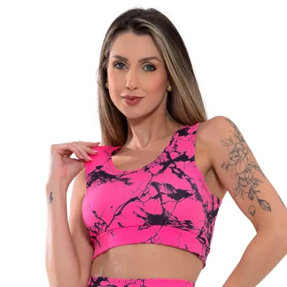 Top Feminino de academia Marmorizado Suplex Treino sem bojo