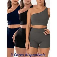 Conjunto Cross Fit Feminino Shortinho + Top Costura Embutida Reforçado Premium