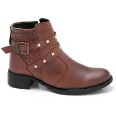 Bota Feminina Coturno Montaria Cano Curto de Zíper com Salto Baixo