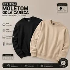 Kit 2 Moletom Careca Gola Redonda Liso Com Ribana Flanelado Casaco Alta Qualidade Unissex
