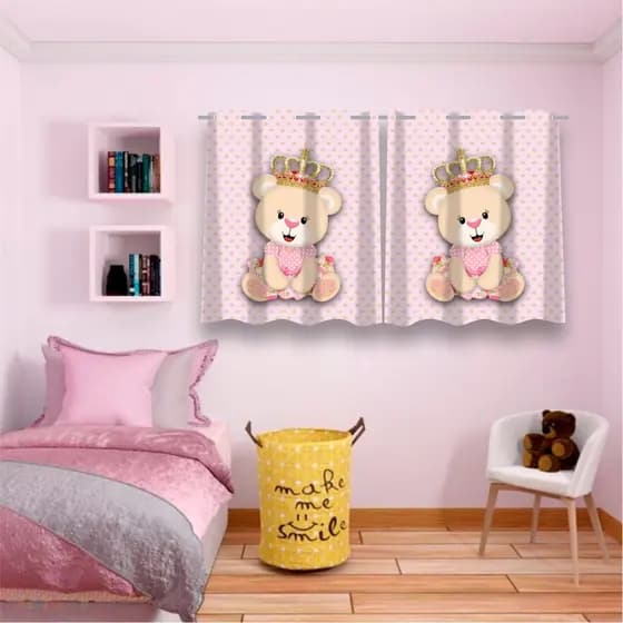 Cortina da Princesa Ursinha  para Decoração de quarto de Bebe  Tecido Premium blackout  Cortina infantil menina 2,60x1,50