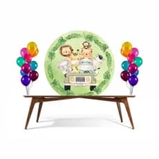 Painel Redondo do Safari  em 3D de Tecido Sublimado com elástico, Decoração de Aniversário