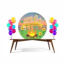 Painel Redondo de Festa Junina Personalizado com o nome em 3D Tecido Sublimado com elástico De alta qualidade