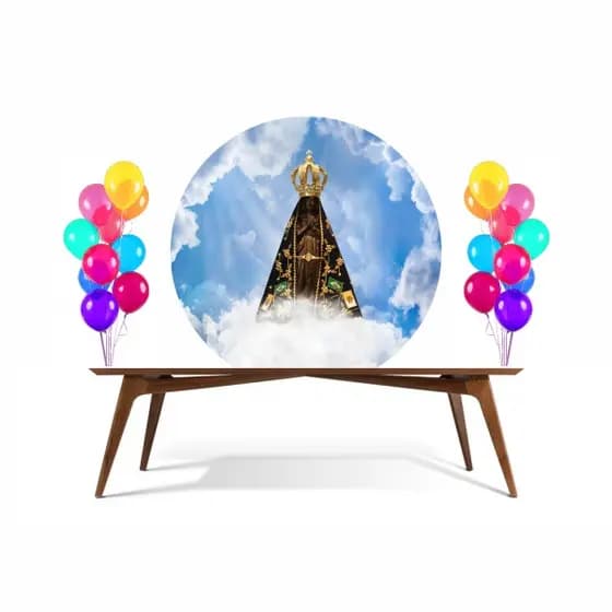 Painel Redondo de Festa da Nossa Senhora em 3D de Tecido Sublimado com elástico 1,50x1,50