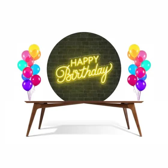 Painel Redondo Happy Birthday em 3D Tecido Sublimado com elástico De alta qualidade