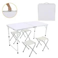 Mesa Camping Dobrável Vira Maleta 120x60cm + 4 Banquetas Top