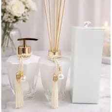 Kit Lavabo Elegance Luxo com Porta Escova de Dente Branco em Vidro