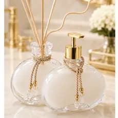 Kit Saboneteira + Difusor em Vidro Jolie Transparente 300ml Lavabo Banheiro Sala Decoração