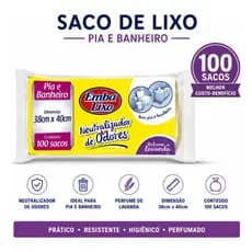 Saco de Lixo Pia e Banheiro Neutralizador de Odores Embalixo com 100 sacos Perfume Lavanda