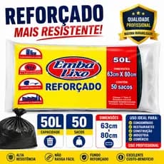 Saco Para Lixo Embalixo Profissional Reforçado 50lts Com 50 Sacos Cor Preto Uso Doméstico e Comercial
