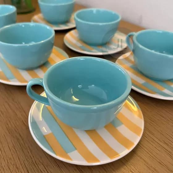 Jogo de xicara com pires Stripes Chá Café Oxford Porcelanas Ceramica 12 peças 200ml
