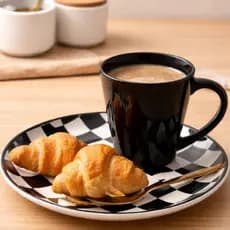 Kit Lanche Caneca Preta + Prato Sobremesa Ceramica Oxford Damas 2 peças